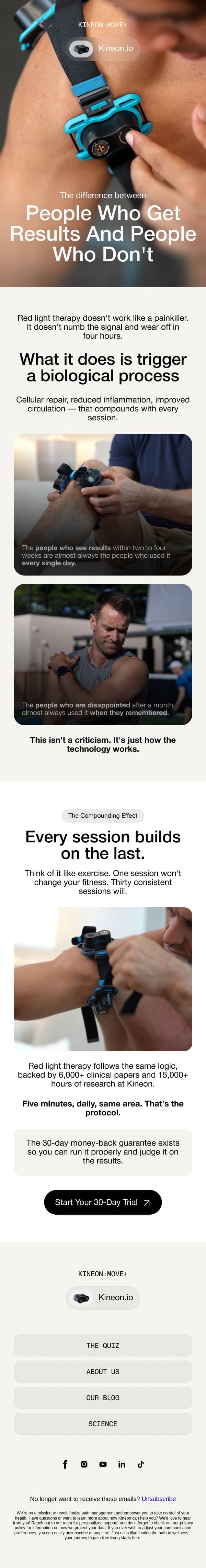 Why some people see results in two weeks and others don't email from Kineon screenshot