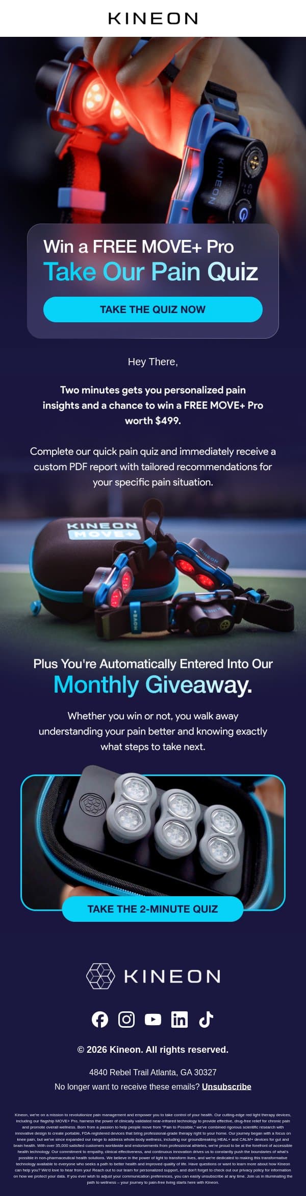 Take our 2-minute pain quiz (and win a FREE MOVE+) email from Kineon screenshot