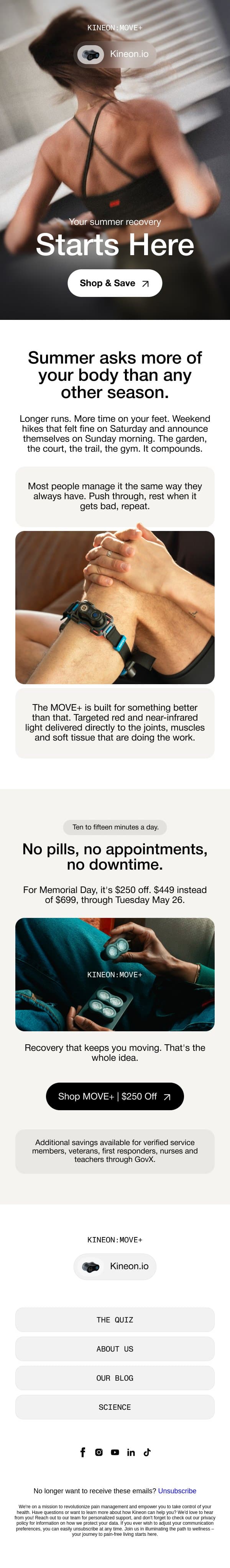 Your summer recovery starts here email from Kineon screenshot