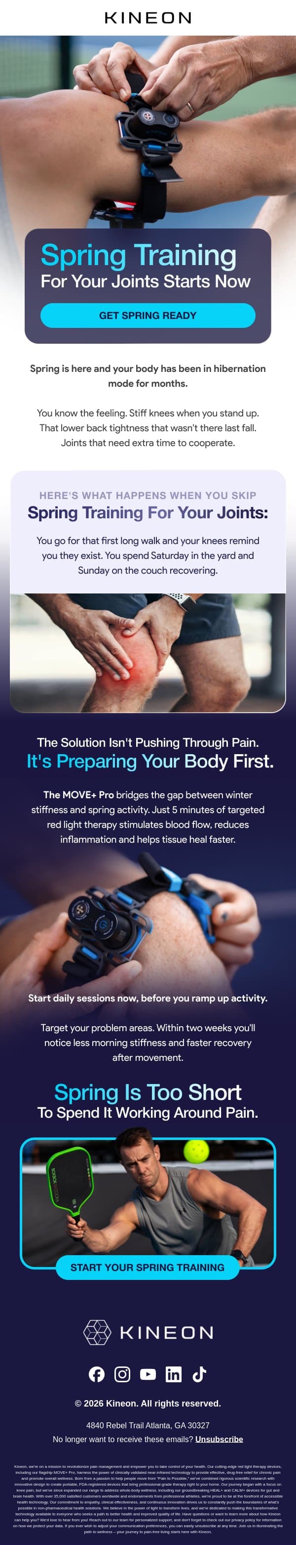 Your joints aren't ready for spring yet (here's the fix) email from Kineon screenshot