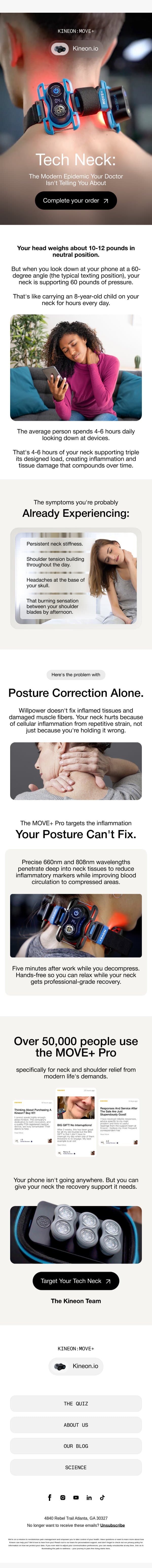 Is your phone destroying your neck? email from Kineon screenshot