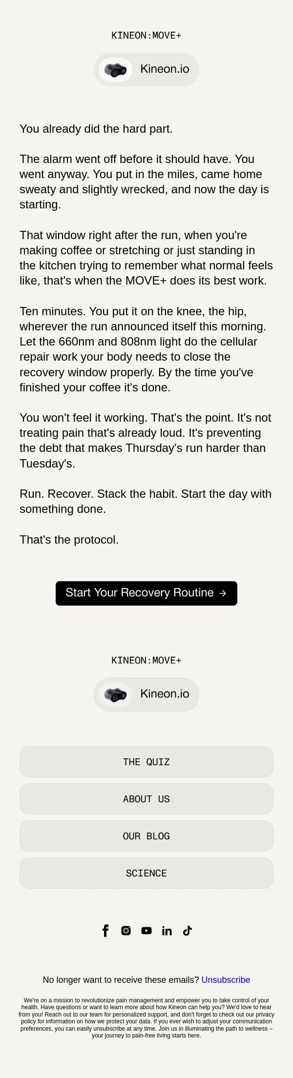 The missing step in your morning routine email from Kineon screenshot