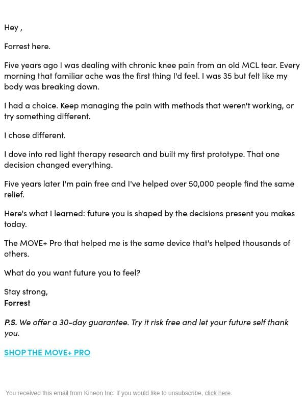 The one decision that changed everything for me email from Kineon screenshot