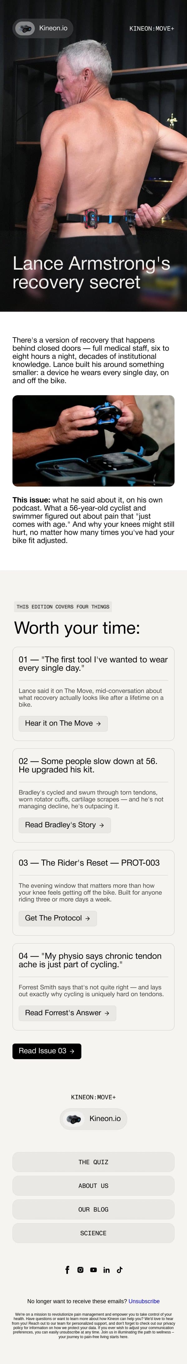 Lance Armstrong's recovery secret email from Kineon screenshot