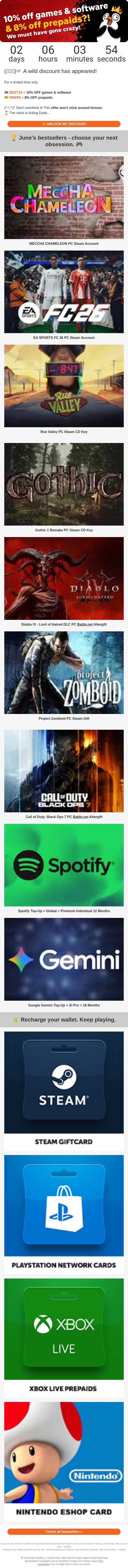 ヽ(°〇°)ﾉ 10% off games & software + 8% off prepaids?! We must have gone crazy! (⊙_◎) email from Kinguin screenshot