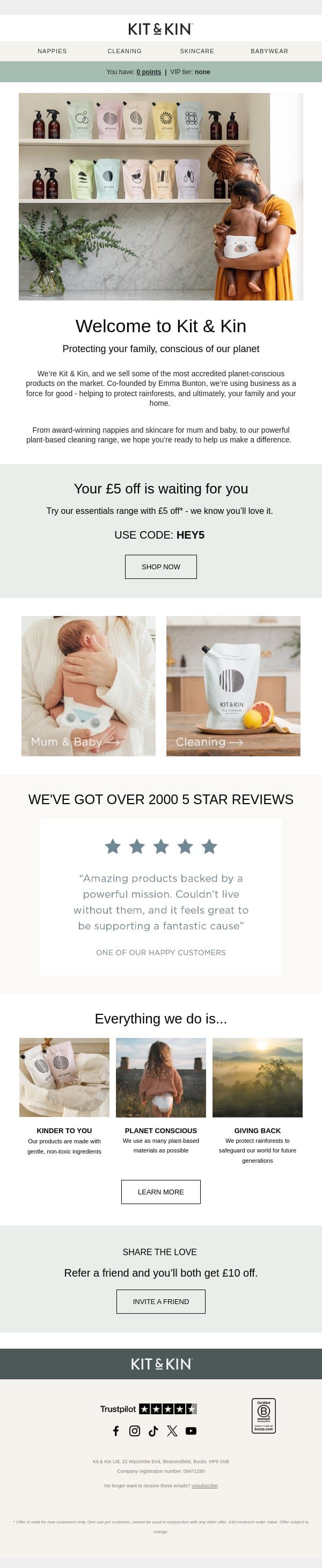 Welcome to the family! email from Kit & Kin screenshot
