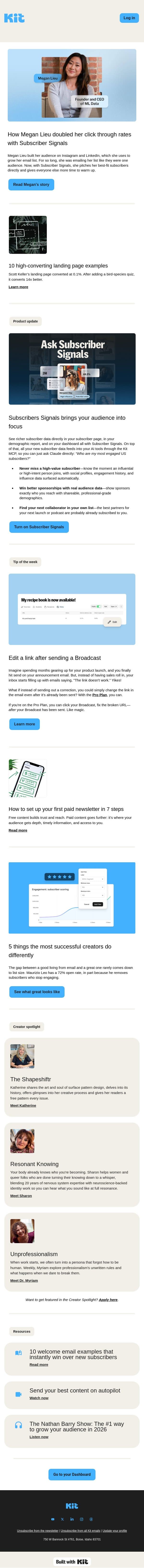 How Megan Lieu doubled her click through rates with Subscriber Signals email from Kit screenshot
