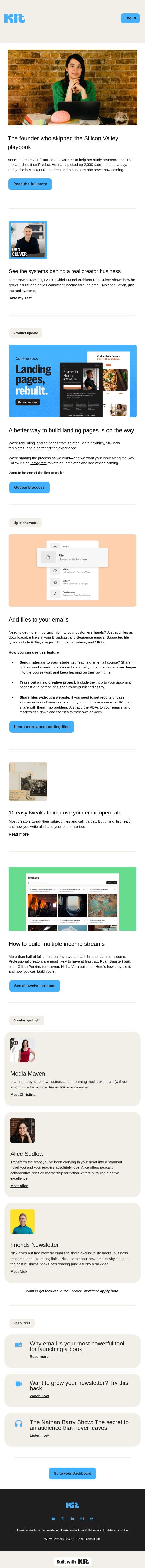 Be the first to try the new landing page editor email from Kit screenshot