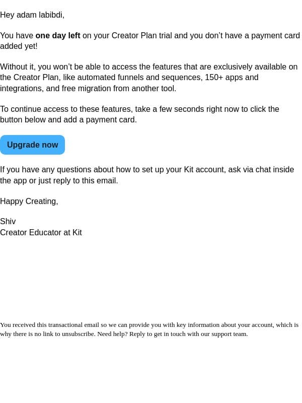 Keep your momentum going email from Kit screenshot