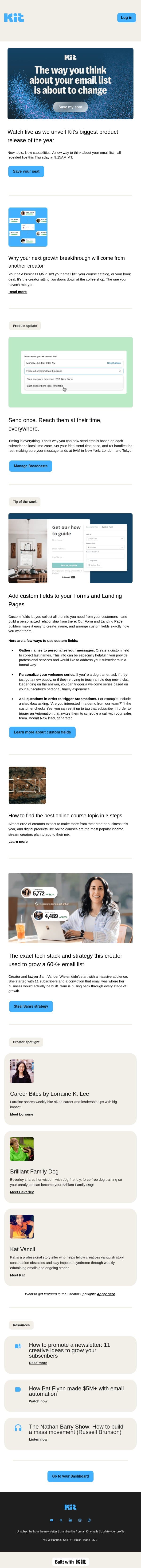 Watch live as we unveil Kit's biggest product release of the year email from Kit screenshot