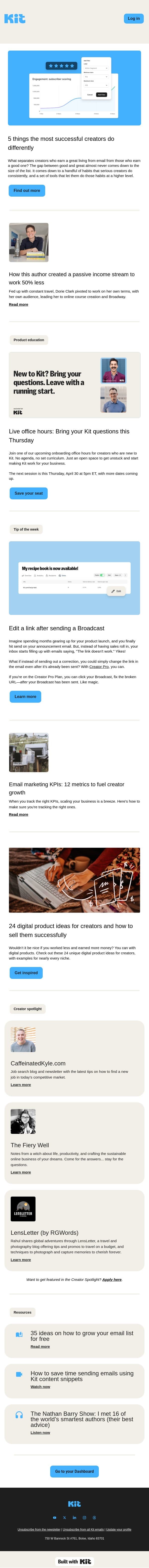 5 things the most successful creators do differently email from Kit screenshot