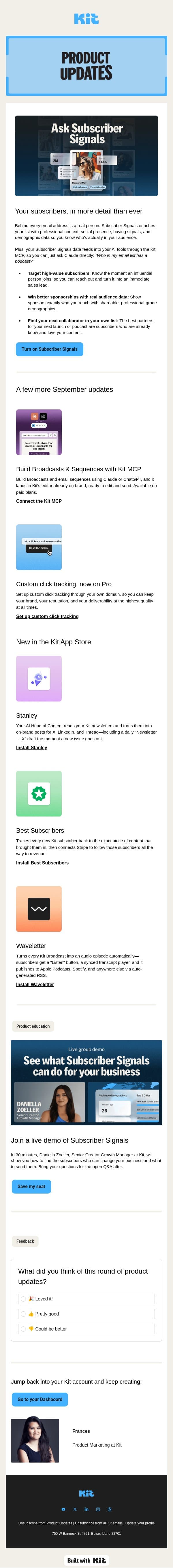 Kit Product Updates: September 2026 email from Kit screenshot