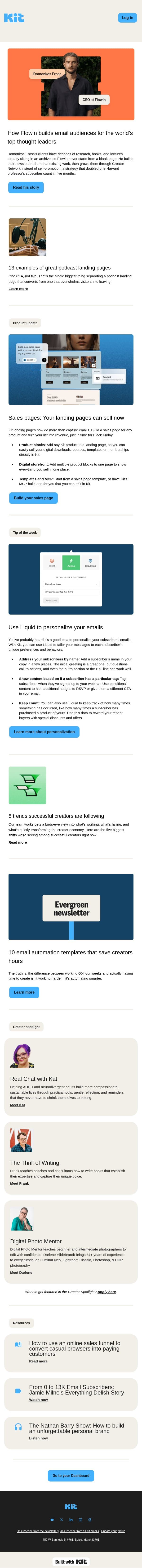 How Flowin builds email audiences for the world’s top thought leaders email from Kit screenshot
