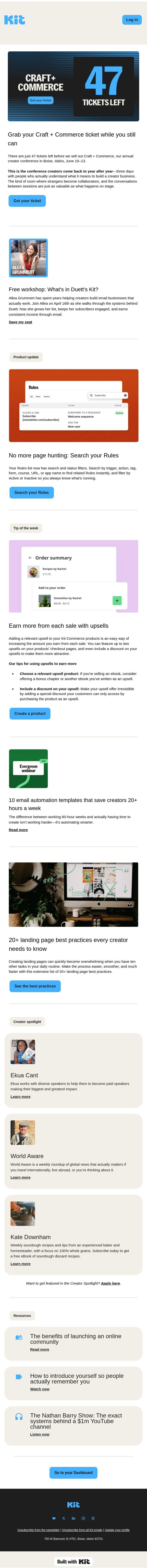 The benefits of launching an online community email from Kit screenshot