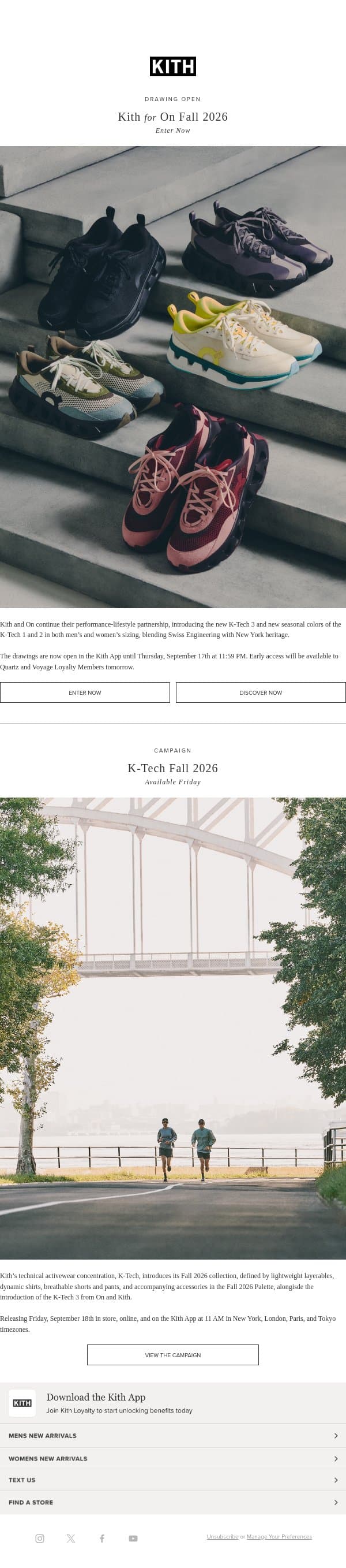 Drawing Open | Kith for On Fall 2026 email from Kith screenshot