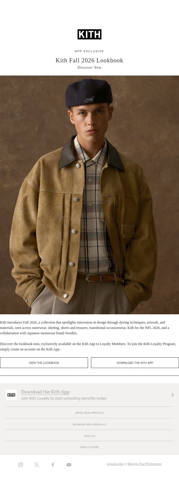 App Exclusive: Kith Fall 2026 Lookbook email from Kith screenshot