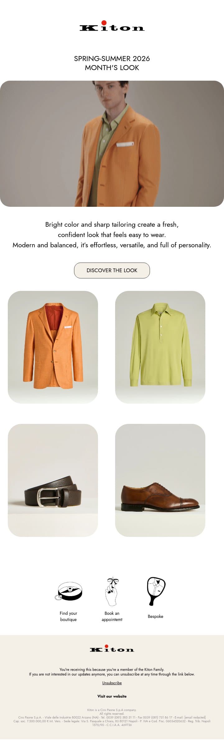 Month's Look email from Kiton screenshot