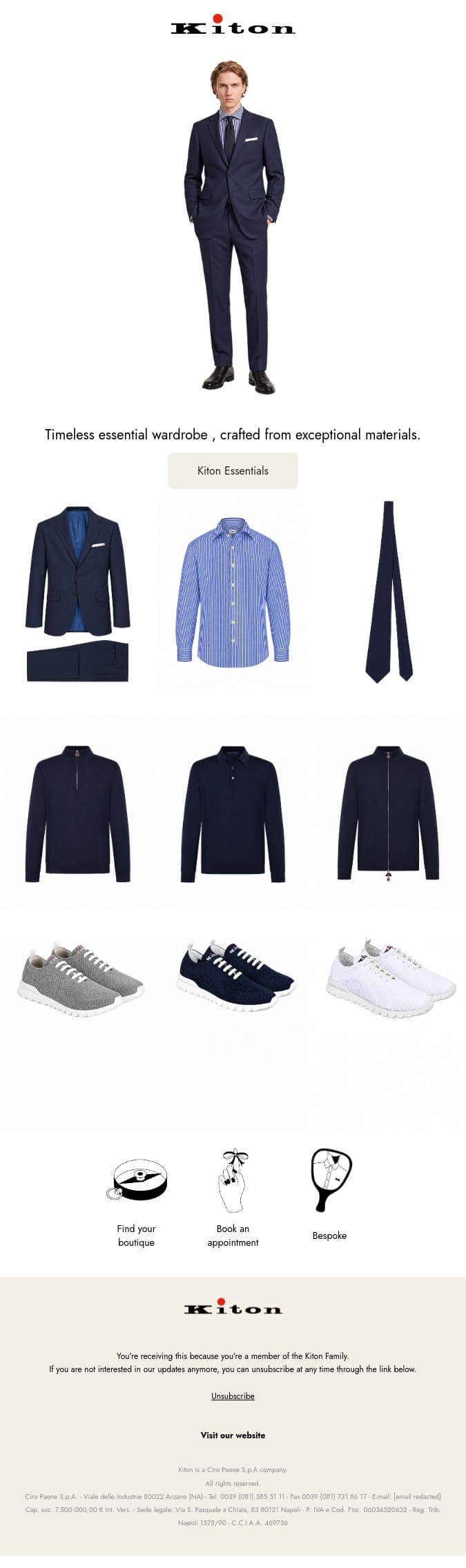 Kiton Essentials email from Kiton screenshot