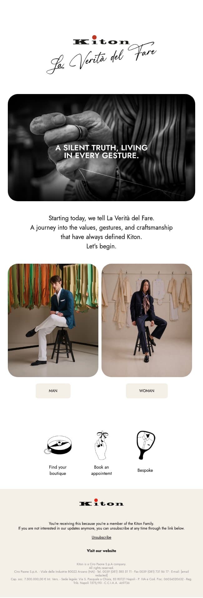 La Verità del Fare email from Kiton screenshot