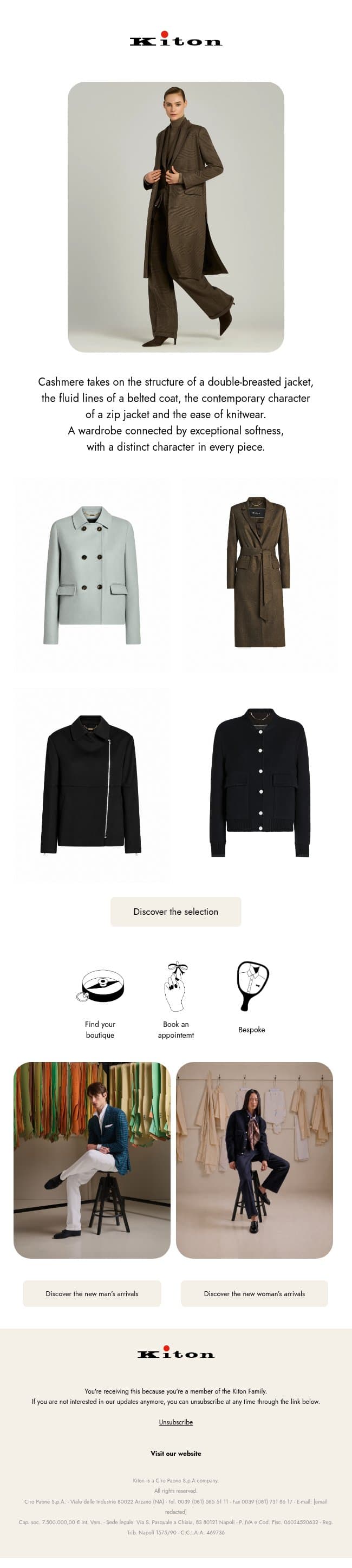 Cashmere Expressions email from Kiton screenshot
