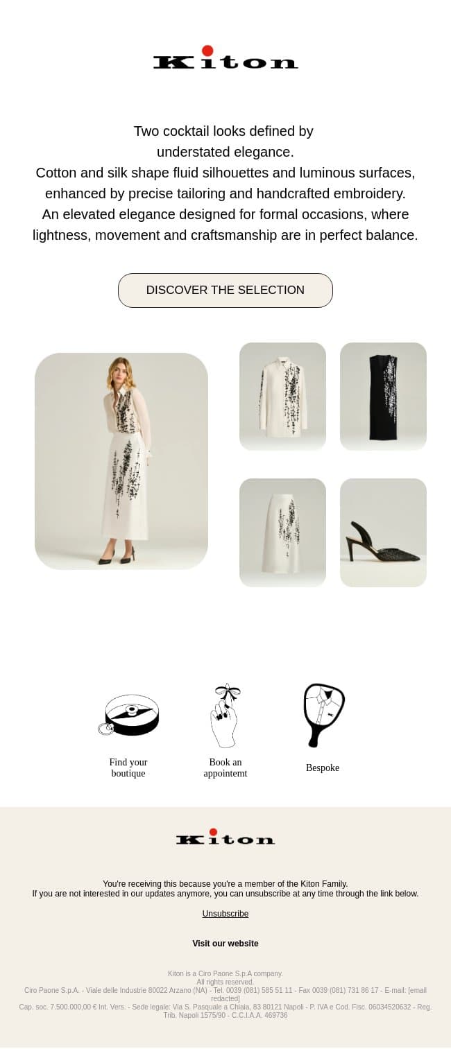 Pure elegance, impeccably made email from Kiton screenshot