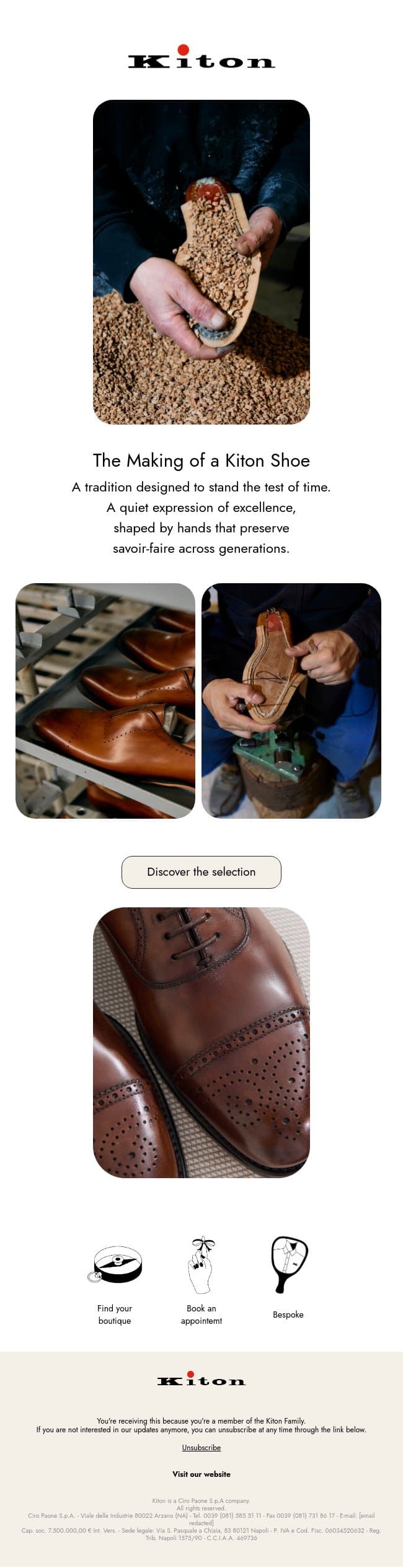 The Making of a Kiton Shoe email from Kiton screenshot
