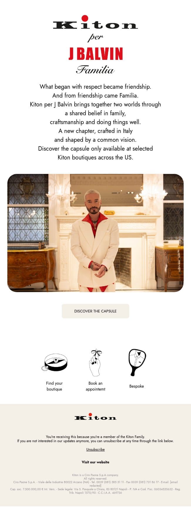 Kiton Per J Balvin email from Kiton screenshot