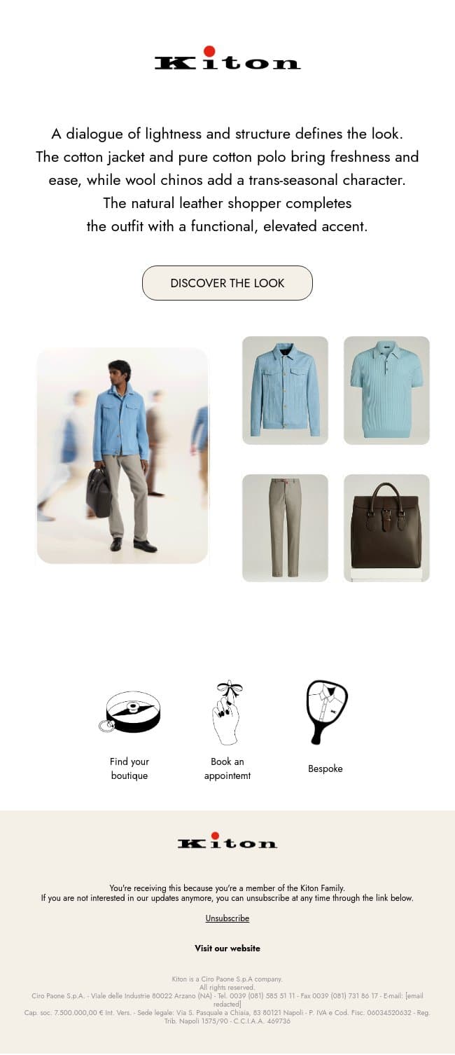 Designed to last beyond the season email from Kiton screenshot