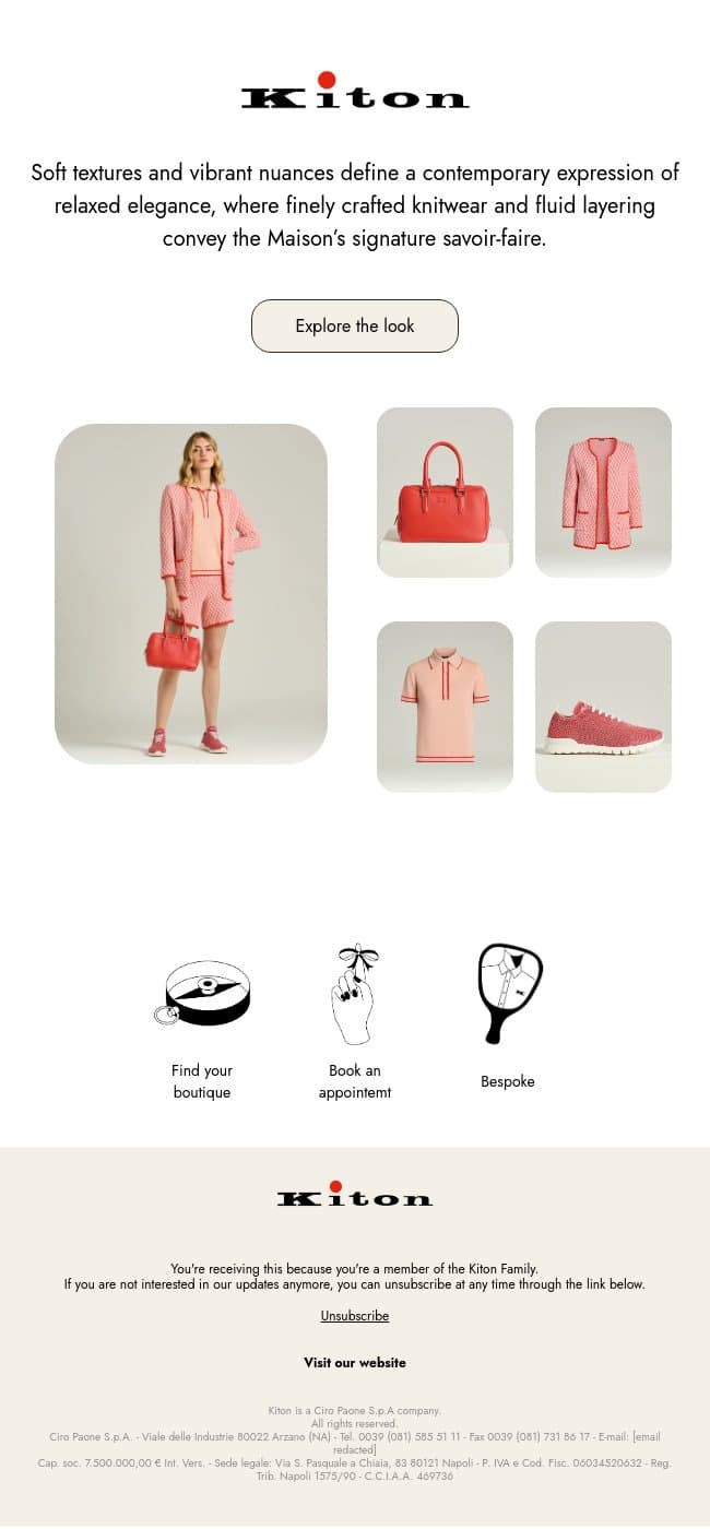 Mid-season essentials email from Kiton screenshot