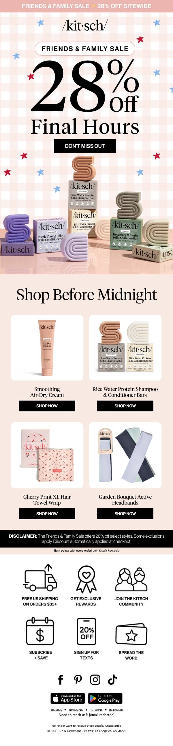🚨 LAST DAY for 28% off! email from Kitsch screenshot