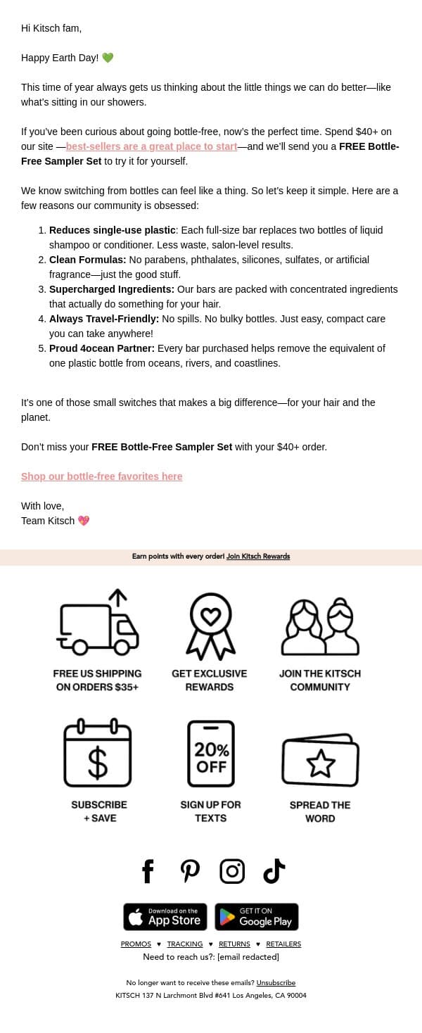 Last Call: Your Earth Day Gift 🌎 email from Kitsch screenshot
