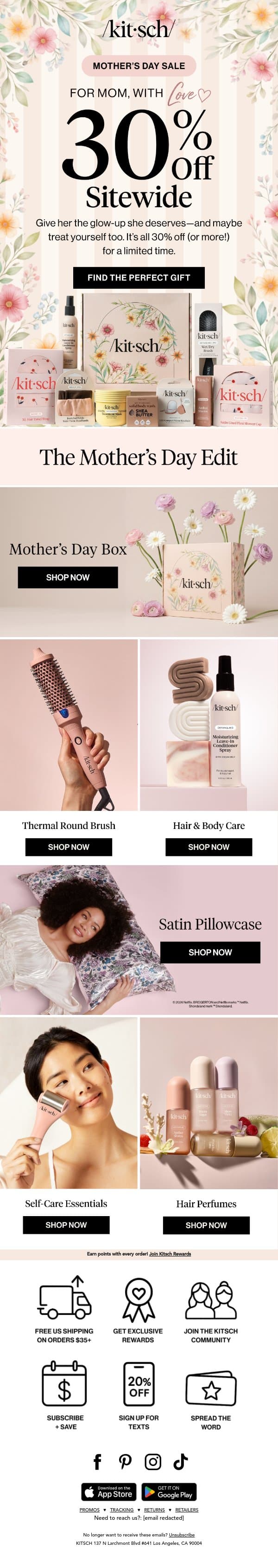 Mother’s Day Sale: 30% off sitewide 💐 email from Kitsch screenshot