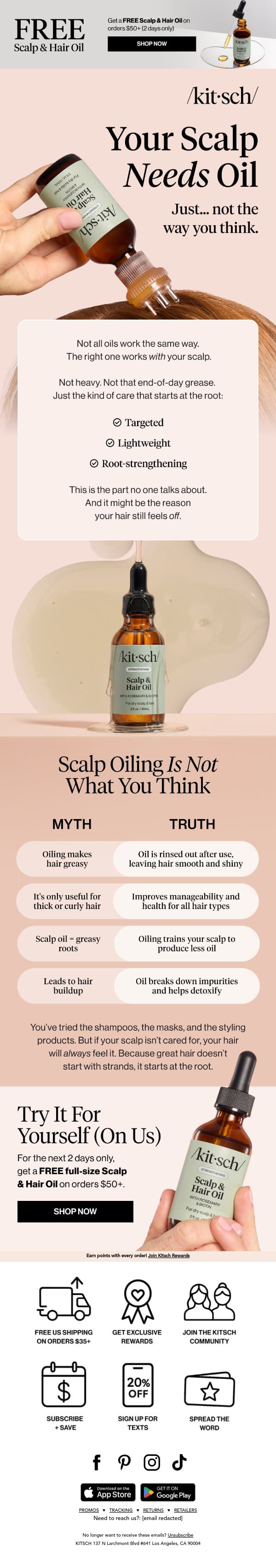 HOT TAKE: your scalp needs oil email from Kitsch screenshot