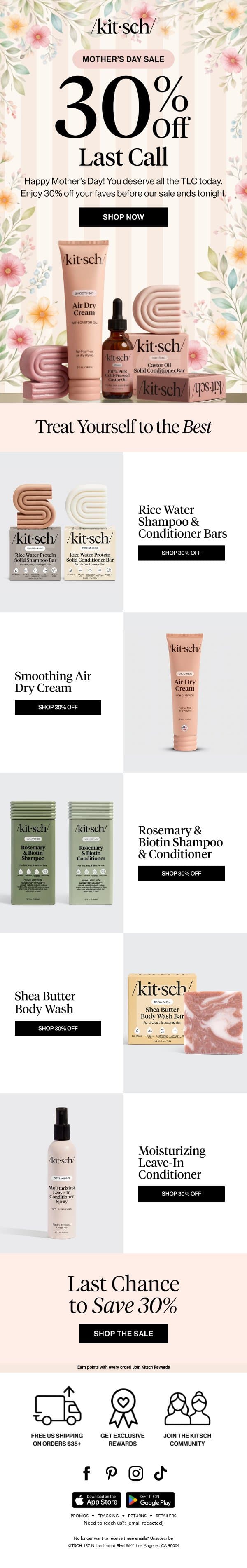 30% Off Sitewide Ends TONIGHT ⏳ email from Kitsch screenshot