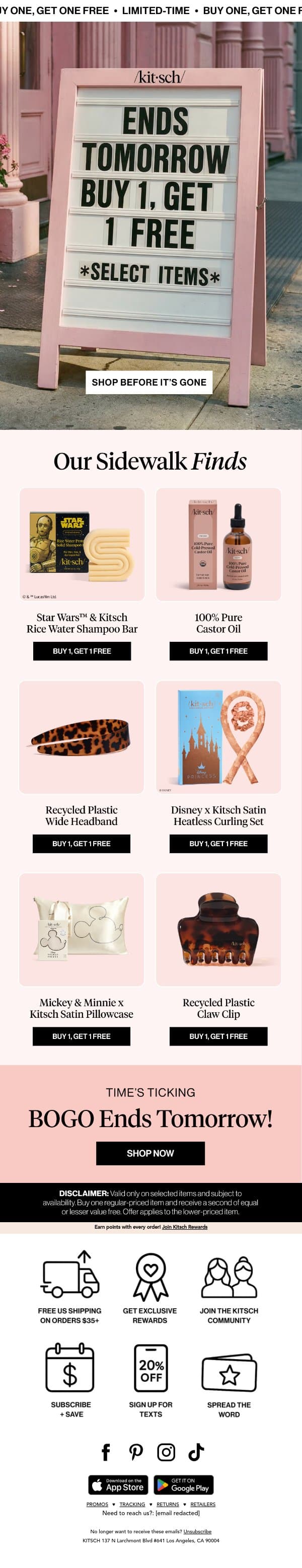 BOGO Sale: Time’s Almost Up! ⏰ email from Kitsch screenshot