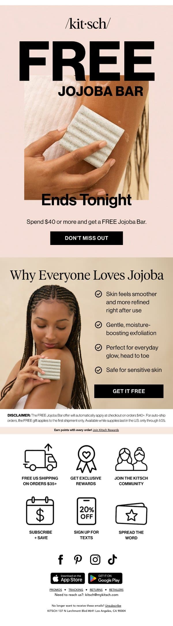 Don’t Miss This FREE Jojoba Bar ✨ email from Kitsch screenshot