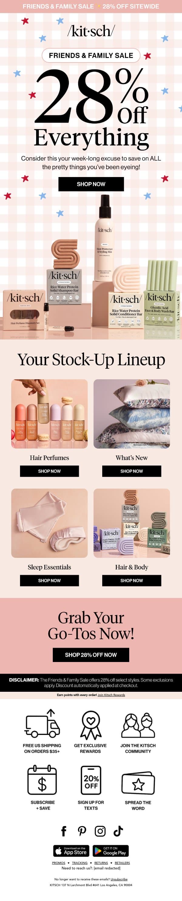28% Off for Friends & Fam 🥳 email from Kitsch screenshot