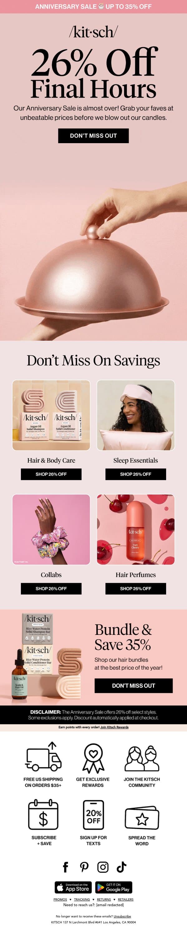 🚨This Is It: 26% Off Ends Tonight 🚨 email from Kitsch screenshot