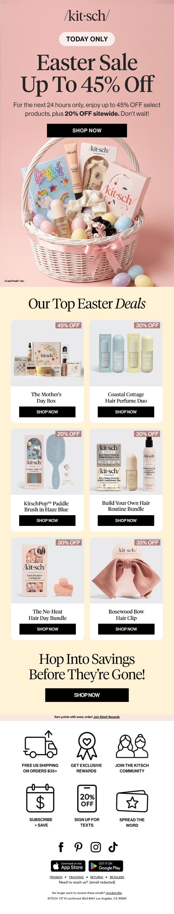 24-Hr Easter Sale 🐰 Up to 45% Off! email from Kitsch screenshot