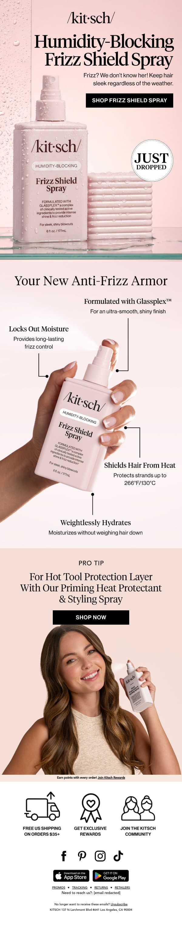 NEW Humidity-Blocking Frizz Shield Spray 💦 email from Kitsch screenshot