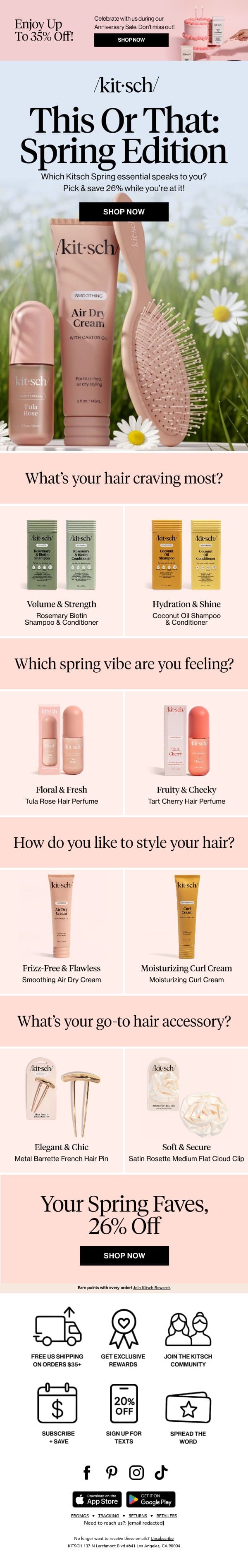 This or That: Spring Essentials 26% Off 🌸 email from Kitsch screenshot