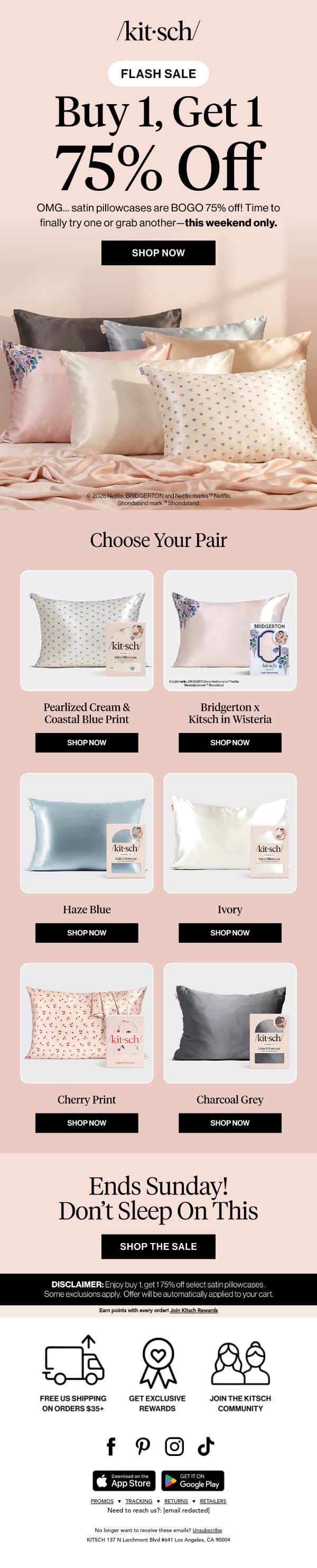 weekend flash sale: BOGO 75% Off ✨ email from Kitsch screenshot
