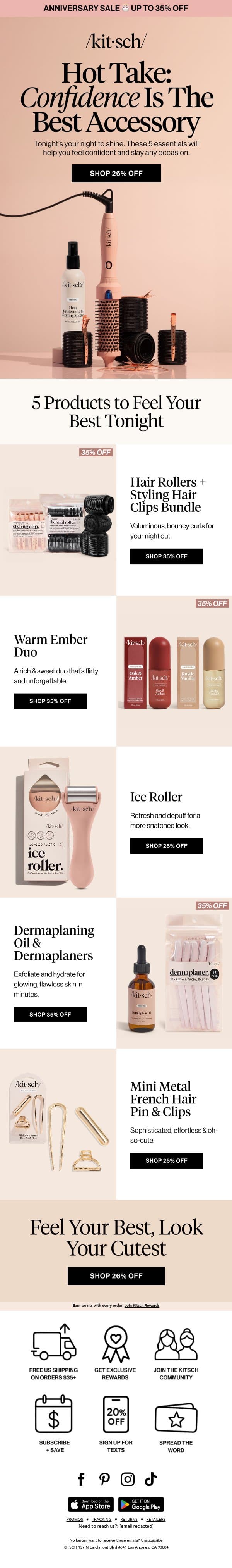Our Secret to Looking Cute Tonight 💅(Now Up to 35% Off)! email from Kitsch screenshot