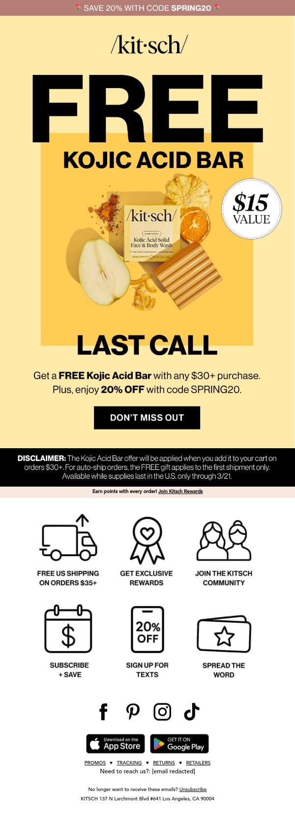 Don’t Miss Your FREE Kojic Bar ✨ email from Kitsch screenshot