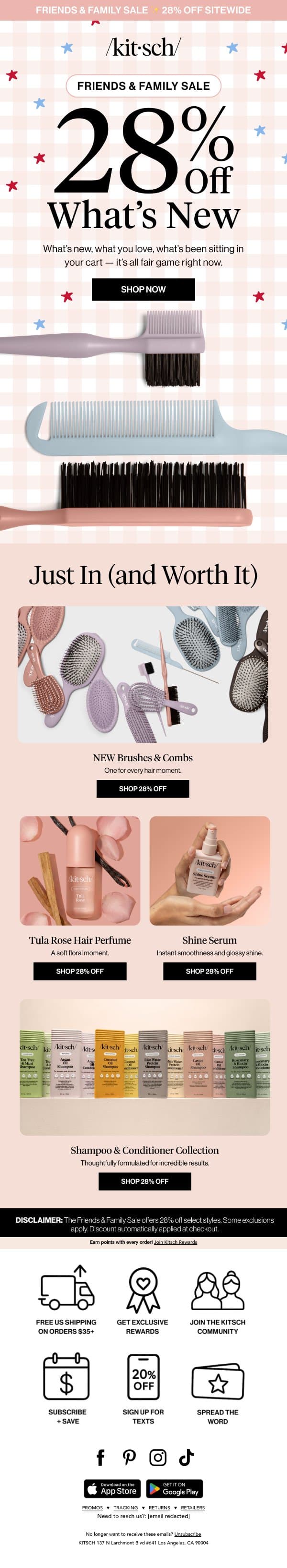 Happening Now: 28% Off Sitewide 🥳 email from Kitsch screenshot