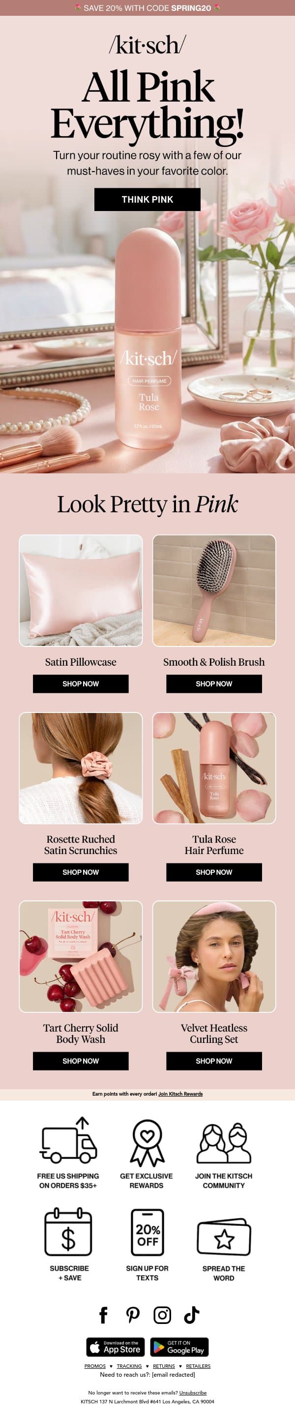 You Look Pretty in Pink 💕🌸🎀 email from Kitsch screenshot
