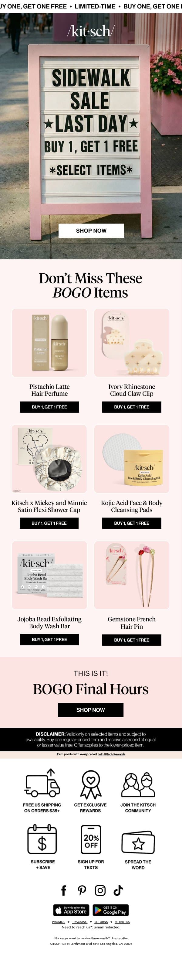 LAST CALL: Buy 1, Get 1 FREE 🌷 email from Kitsch screenshot