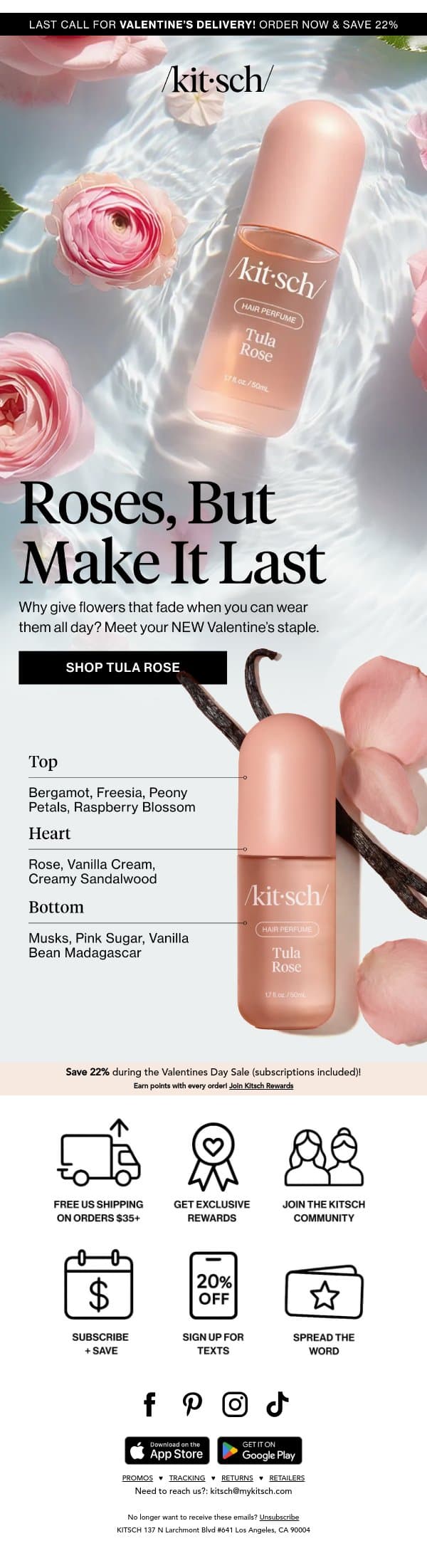 This Valentine’s Day, Wear Roses 🌹 email from Kitsch screenshot
