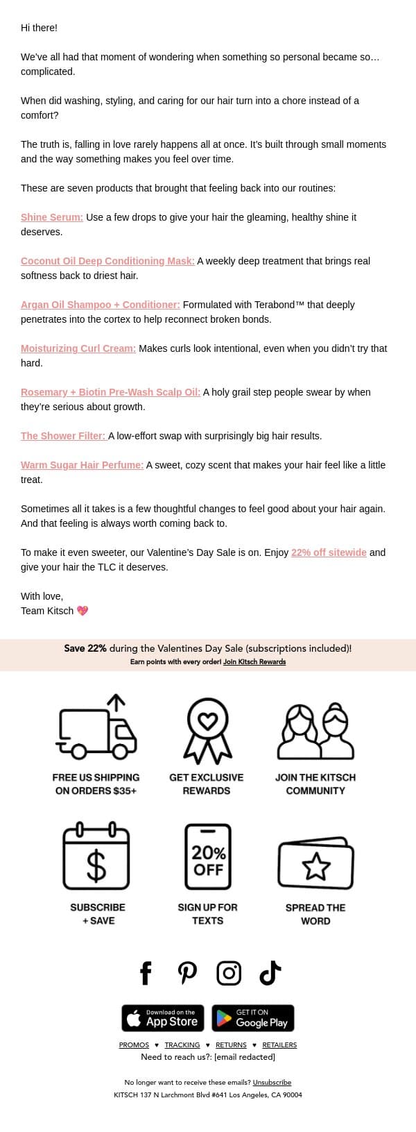 A Love Letter to Better Hair 💌 email from Kitsch screenshot