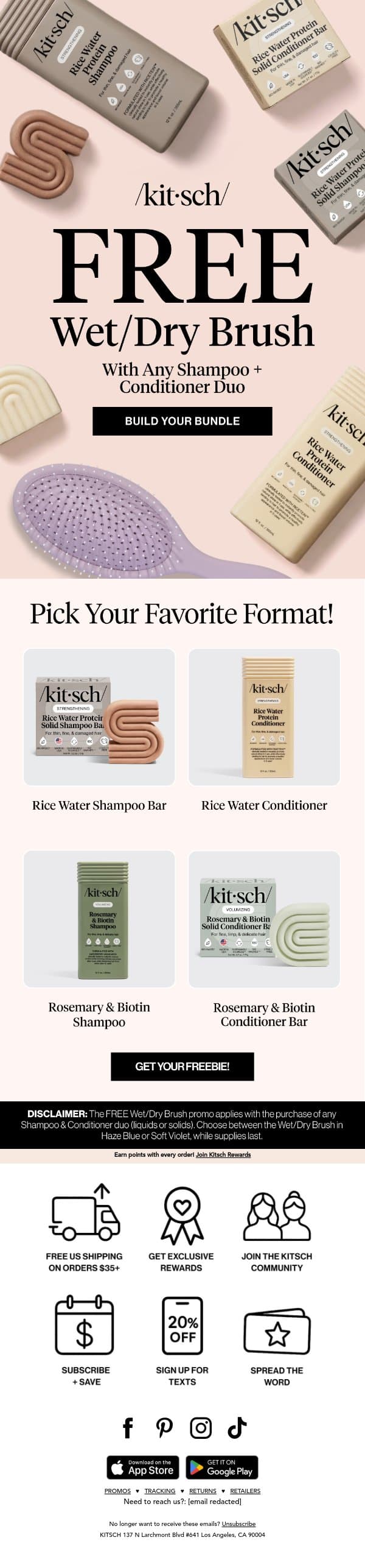Free Brush? Yes, Please! 🛍️ email from Kitsch screenshot